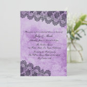 Black Lace Lila Gothic Wedding Probe Dinner Einladung (Stehend Vorderseite)