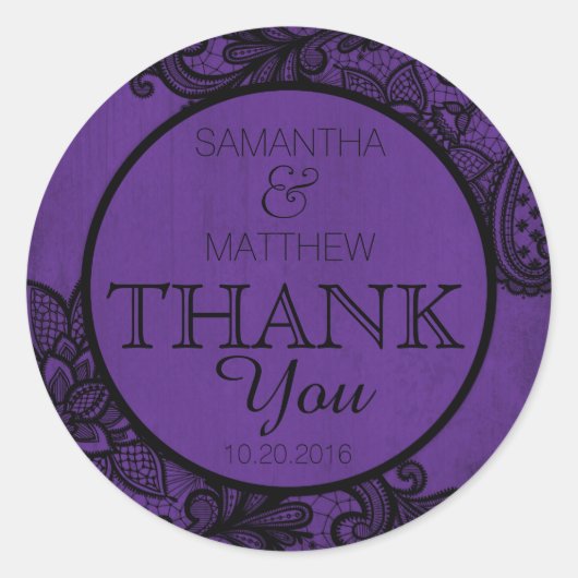 Black Lace Lila Modern Goth Dankeschön Label Runder Aufkleber (Vorderseite)
