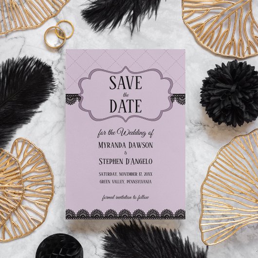 Black Lace on Soft Lavender Custom Save the Date Einladung