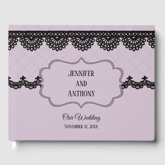 Black Lace on Soft Lavender Custom Wedding Gästebuch (Vorderseite)