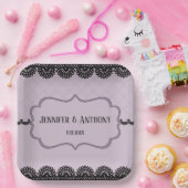 Black Lace on Soft Lavender Custom Wedding Pappteller (Party)