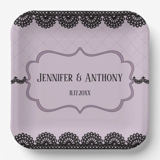 Black Lace on Soft Lavender Custom Wedding Pappteller (Vorderseite)