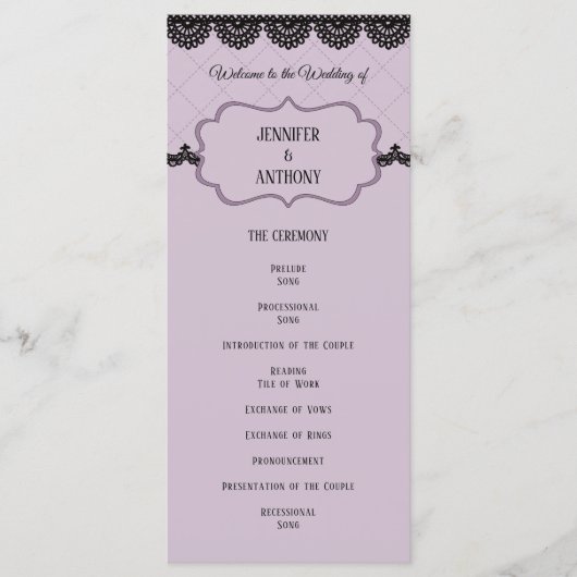 Black Lace on Soft Lavender Custom Wedding Programm (Vorderseite)