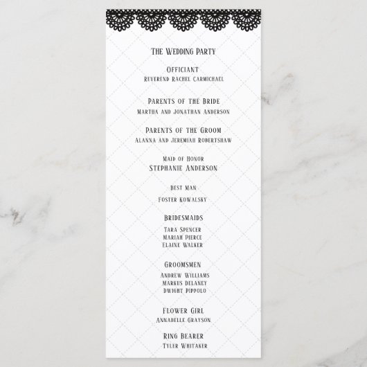 Black Lace on Soft Lavender Custom Wedding Programm (Rückseite)