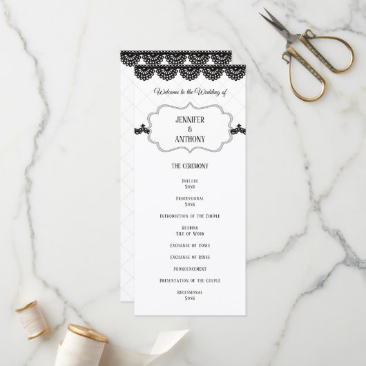 Black Lace on Soft Lavender Custom Wedding Programm (Vorderseite/Rückseite Beispiel)