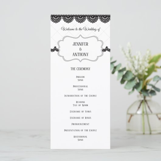 Black Lace on Soft Lavender Custom Wedding Programm (Stehend Vorderseite)