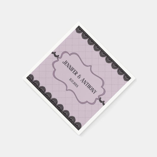 Black Lace on Soft Lavender Custom Wedding Serviette (Ecke)
