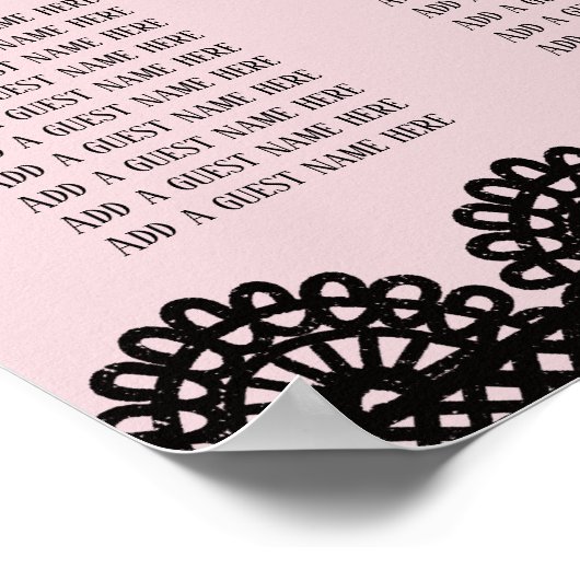Black Lace on Soft Pink Custom Seating Chart Poster (Ecke)