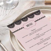 Black Lace on Soft Pink Custom Wedding Menu