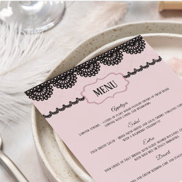 Black Lace on Soft Pink Custom Wedding Menu Flyer