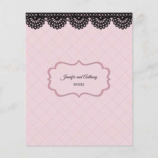 Black Lace on Soft Pink Custom Wedding Menu Flyer (Hinten)