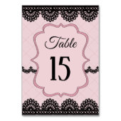 Black Lace on Soft Pink Custom Wedding Tischnummer (Vorderseite)