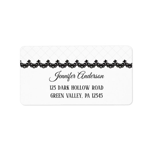 Black Lace on White Custom Wedding Adressaufkleber (Vorne)