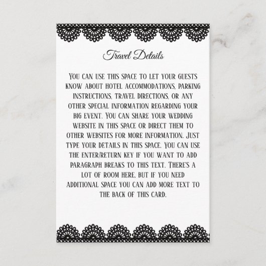 Black Lace on White Custom Wedding Begleitkarte (Vorderseite)