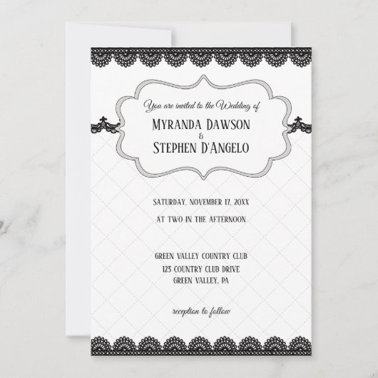 Black Lace on White Custom Wedding Einladung (Vorderseite)
