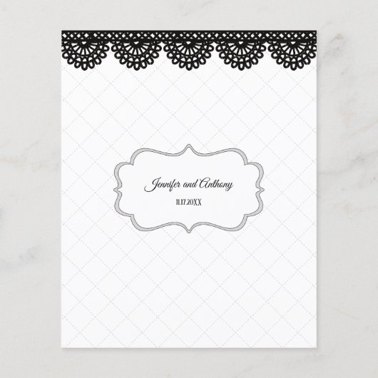 Black Lace on White Custom Wedding Menu Flyer (Hinten)