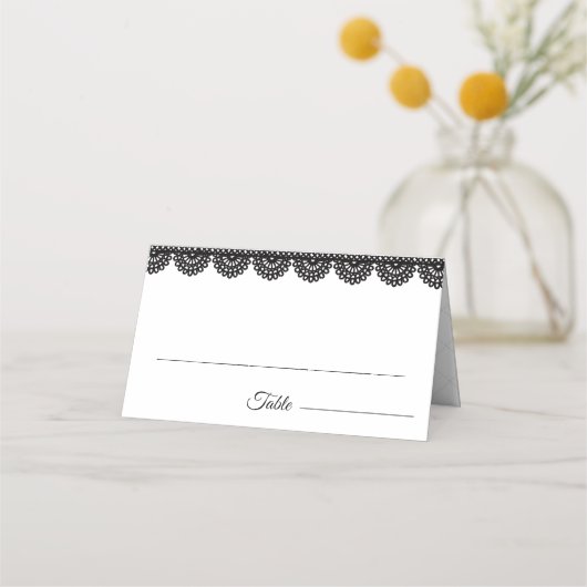 Black Lace on White Custom Wedding Platzkarte (Vorderseite)
