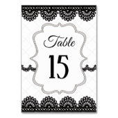 Black Lace on White Custom Wedding Tischnummer (Rückseite)