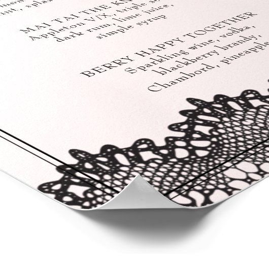 Black Lace Pink Bachelorette Drink oder Bar Menu Poster (Ecke)