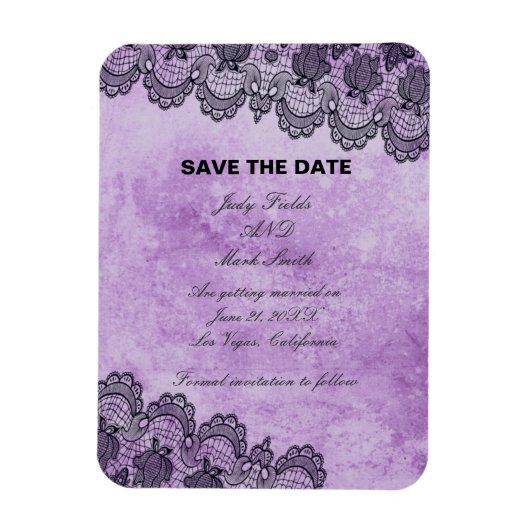 Black Lace Purple Gothic Wedding Save Magnet (Vertikal)
