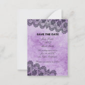 Black Lace Purple Gothic Wedding Save Mitteilungskarte (Vorderseite)