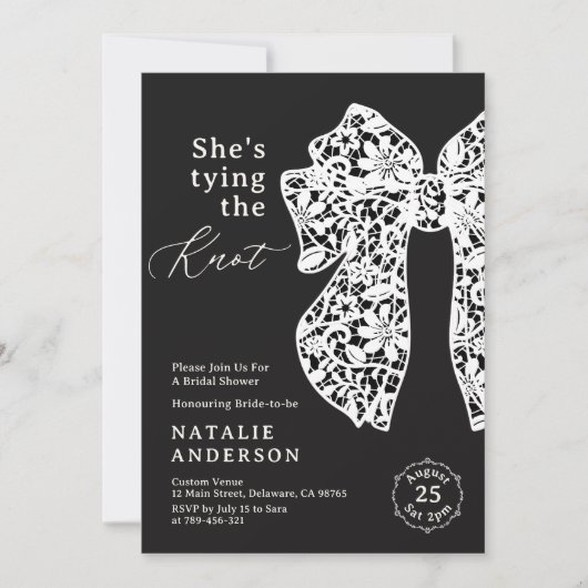 Black Lace Sie bindet das Brautparty des Knotens Einladung (Vorderseite)