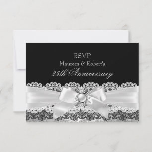 Black Lace & Silver Pearl Bow Jubiläum UAWG RSVP Karte