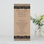 Black Lace und Burlap Wedding Programm (Stehend Vorderseite)