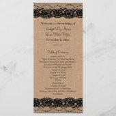 Black Lace und Burlap Wedding Programm (Vorderseite)