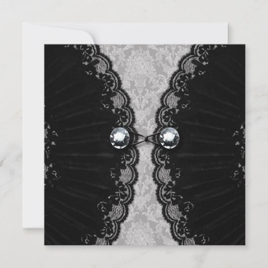 Black Lace und Diamond Look Goth Wedding Einladung (Vorderseite)
