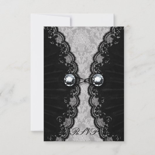 Black Lace und Diamond Look Goth Wedding RSVP Karte (Vorderseite)