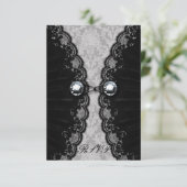 Black Lace und Diamond Look Goth Wedding RSVP Karte (Stehend Vorderseite)