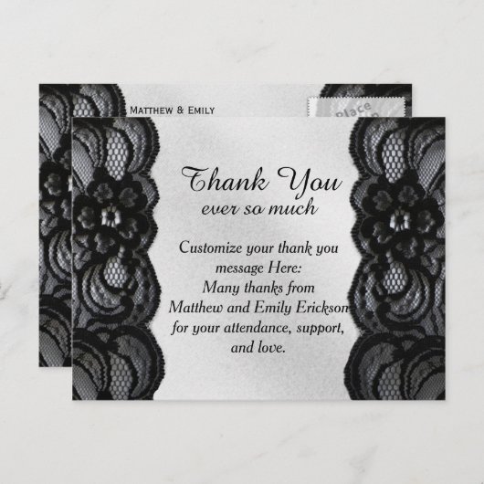 Black Lace und Satin Dankeschön Karten (Vorne/Hinten)
