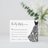 Black Lace Wedding Dress RSVP Karte (Stehend Vorderseite)