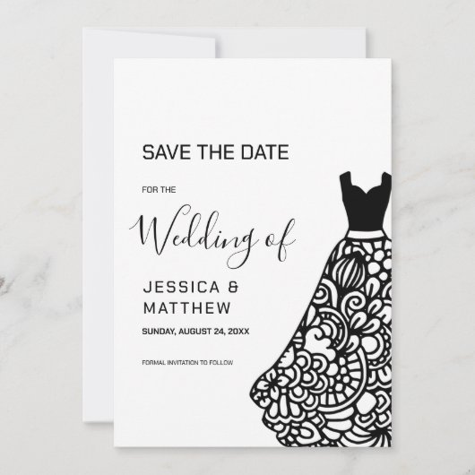 Black Lace Wedding Dress Save The Date (Vorderseite)
