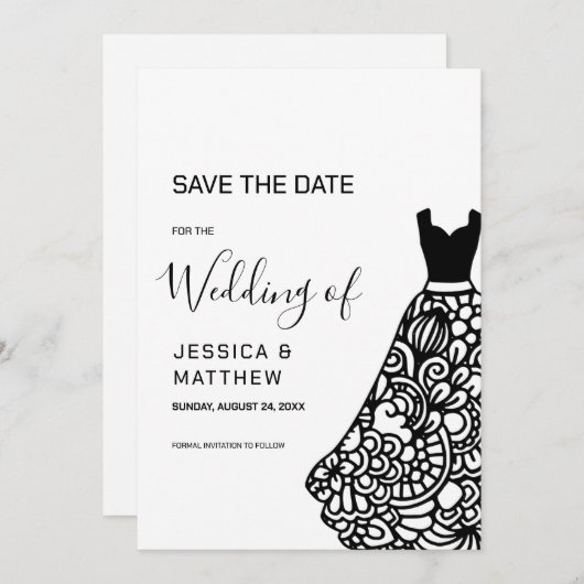 Black Lace Wedding Dress Save The Date (Vorne/Hinten)
