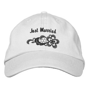 Black Lace Wedding - Just Married Hat Bestickte Kappe