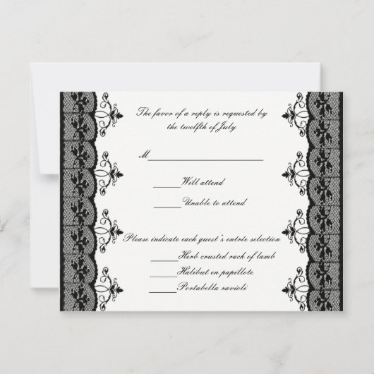 Black Lace Wedding Response Cards RSVP Karte (Vorderseite)