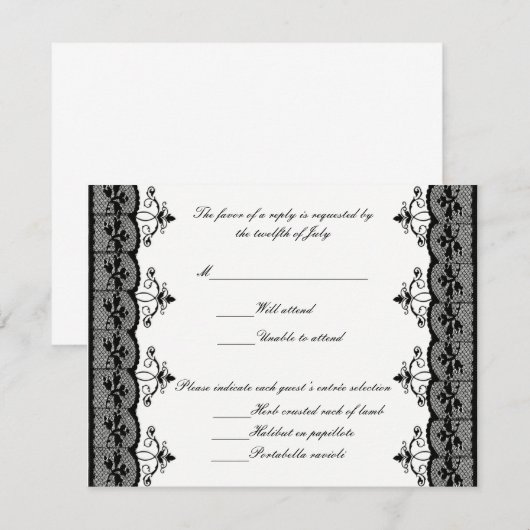 Black Lace Wedding Response Cards RSVP Karte (Vorne/Hinten)
