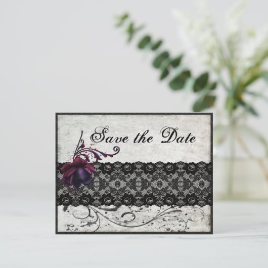 Black Lace Wedding Save the Date (Stehend Vorderseite)
