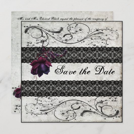 Black Lace Wedding Save the Date (Vorne/Hinten)