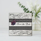 Black Lace Wedding Save the Date (Stehend Vorderseite)