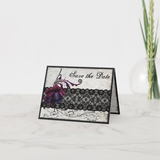 Black Lace Wedding Save the Date Einladung (Vorderseite)