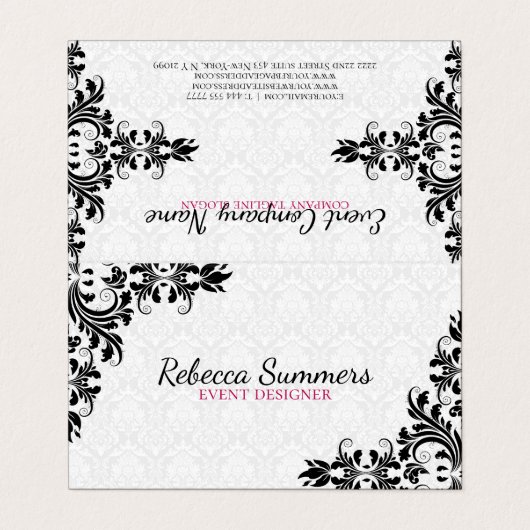 Black Lace White Damasks Visitenkarten (Außenseite Aufgefaltet)
