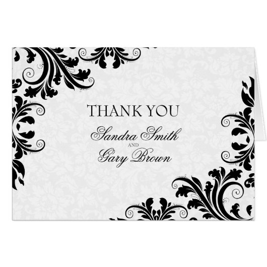 Black Lace White Floral Damask (Vorderseite (Horizontal))