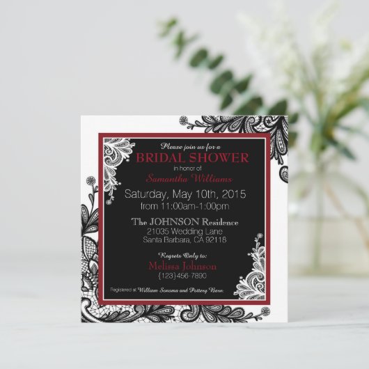 Black Lace White Modern Goth Brautparty Einladung (Stehend Vorderseite)