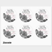 Black Lace White Modern Goth Save the Date Label Runder Aufkleber (Blatt)