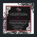Black Lace White Modern Goth Wedding Einladung<br><div class="desc">Elegante schwarze Spitzen auf weißem Hintergrund und weiße Spitzen auf schwarzem Hintergrund mit roter und weißer monogramm eleganter moderner Goth Hochzeitskarte.</div>