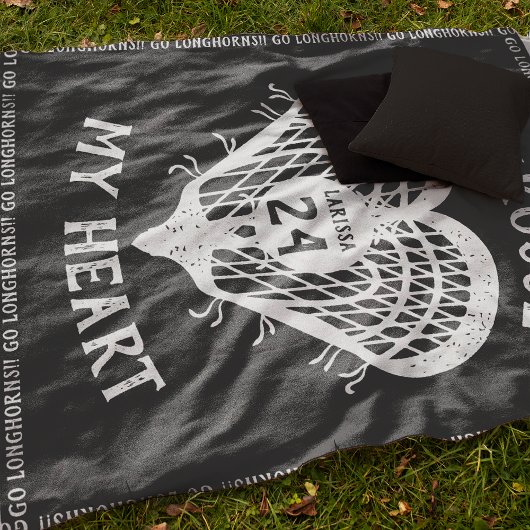 Black Lacrosse My Heart Fleece Blanket