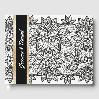 Black Lacy Wedding Guest Book Gästebuch